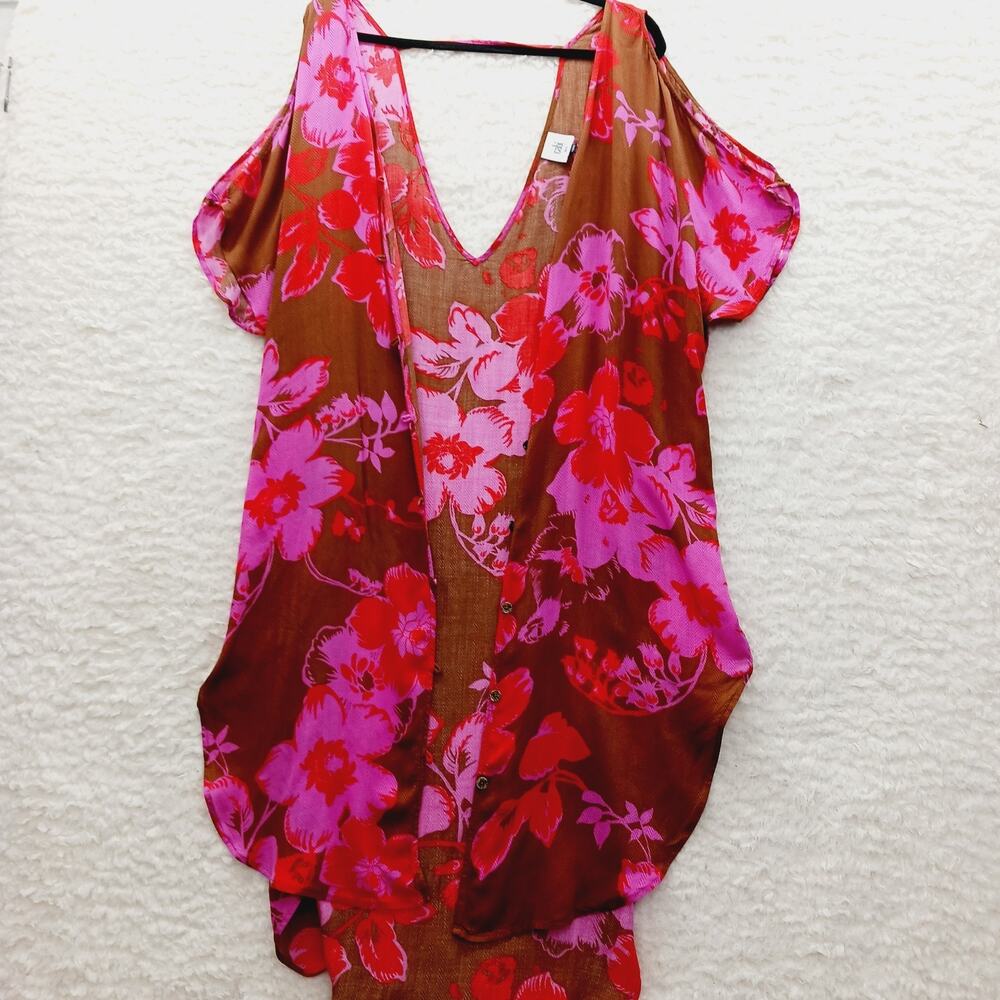 Kimono Top Red Pink Fairycore Floral Whimsycore Ethereal Vibrant Tropical Sz M L